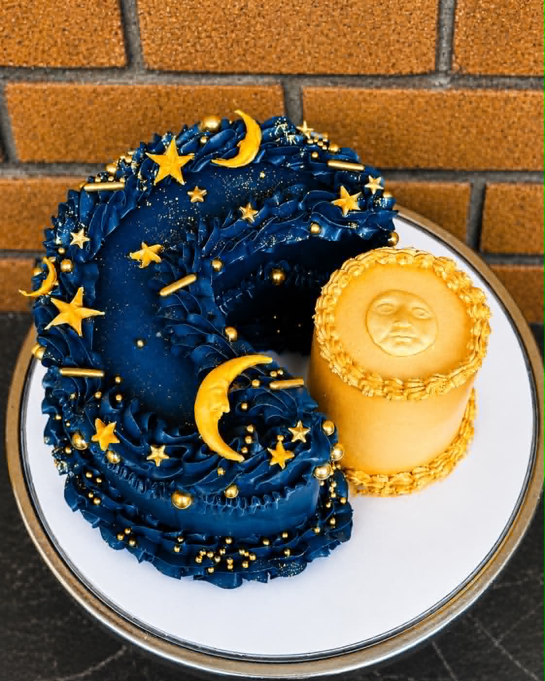 Artistic birthday cake with topographic pattern