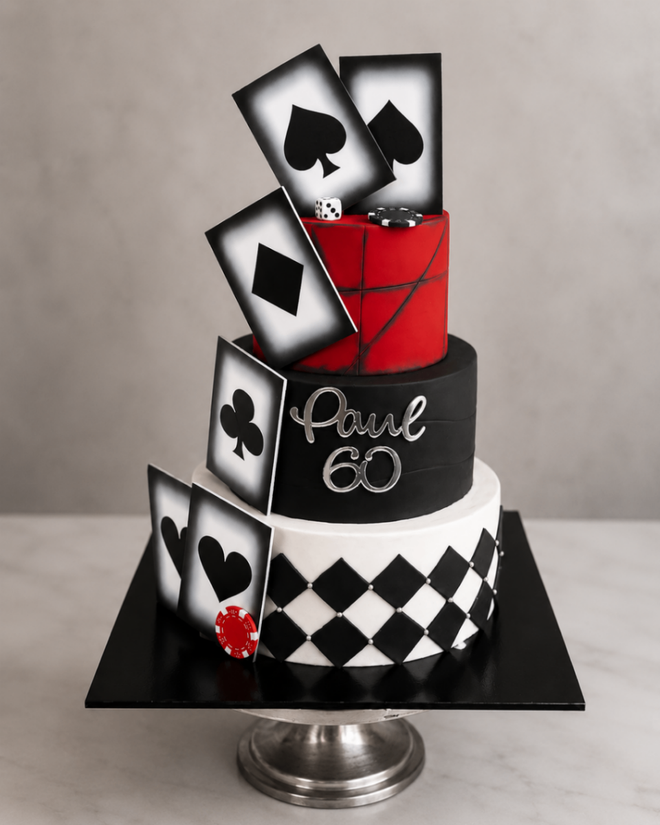 An elegant tiered custom birthday cake with floral decorations