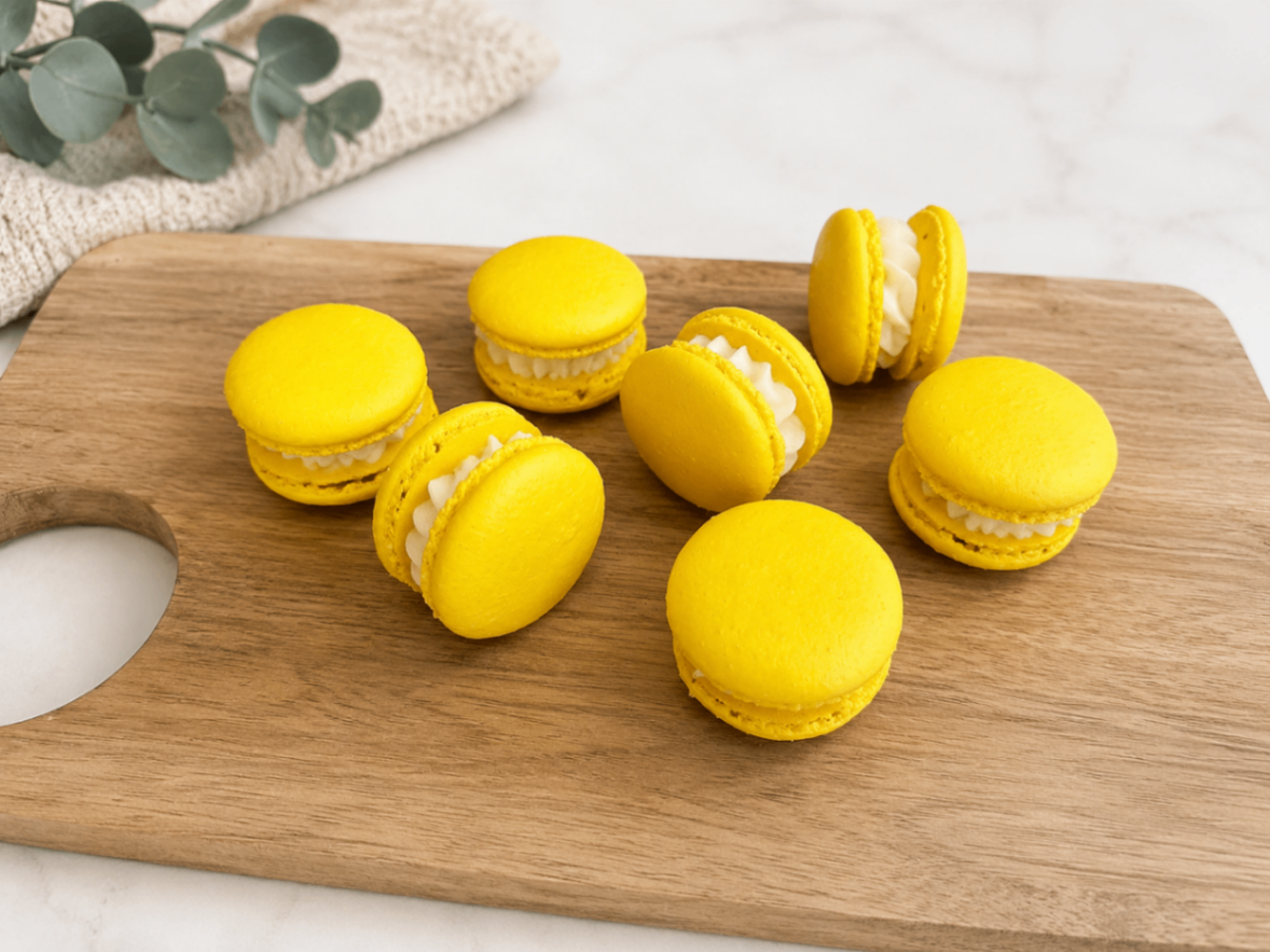 Colourful French macarons stacked together
